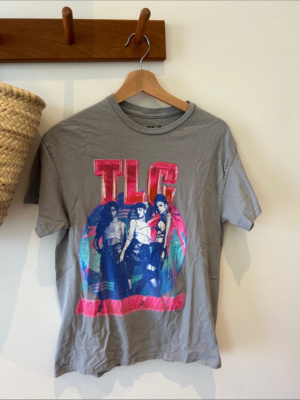 LG Gray TLC Graphic Tee with Pink and Blue Print